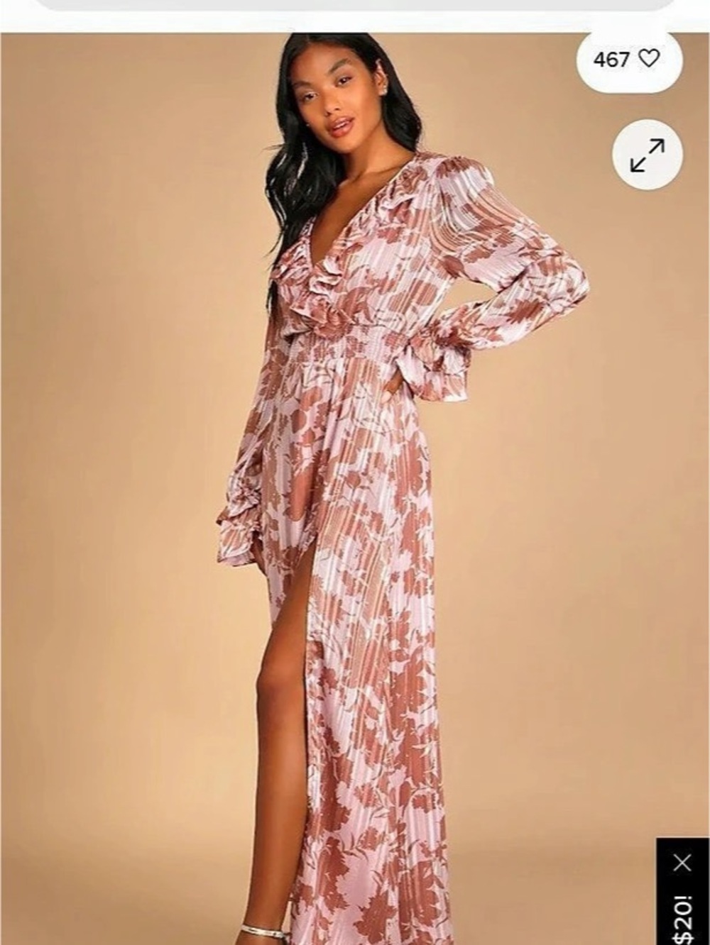 Lulus Exquisite Attention Lilac Floral Print Ruffled Long Sleeve Dress S new